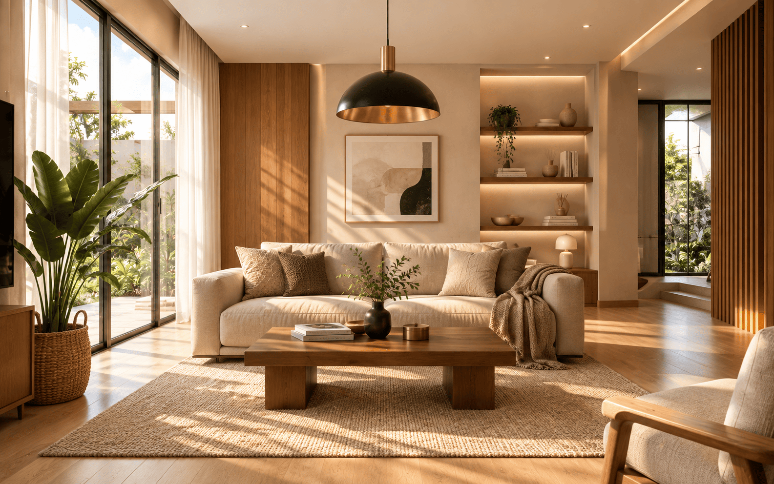 Render 3D interior ruang tamu modern