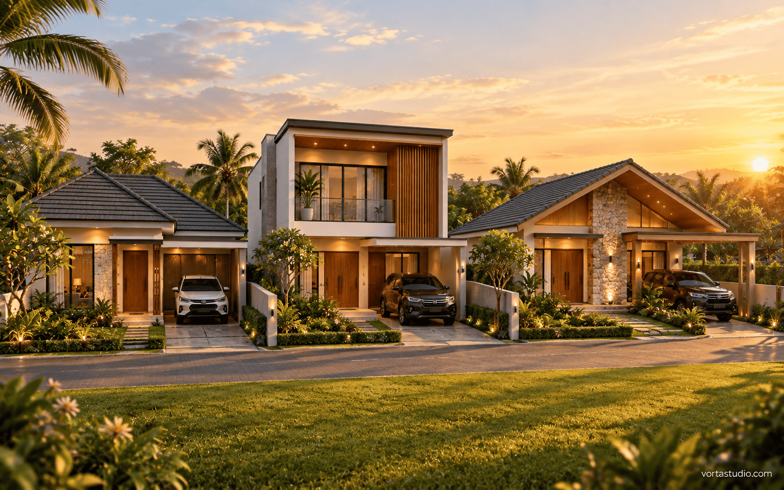 Sample desain tiga tipe rumah berjajar — Vorta Studio
