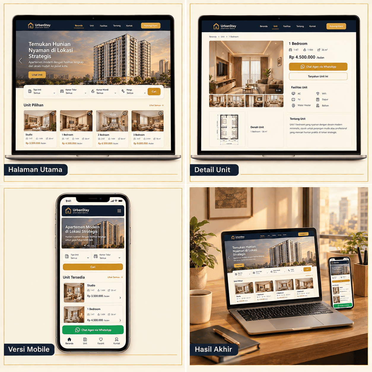 Website Sewa Apartemen — Tampak Depan, Denah, Potongan, Hasil Akhir