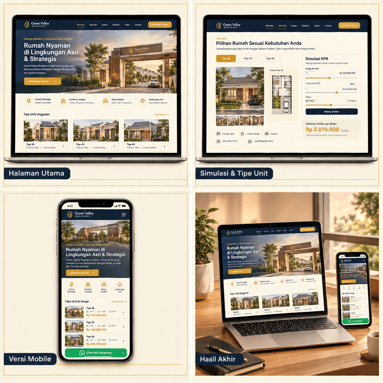 Website Landing Page Cluster Perumahan — Tampak Depan, Denah, Potongan, Hasil Akhir