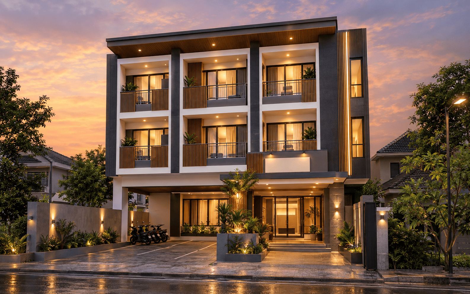 Render 3D bangunan kos dan komersial