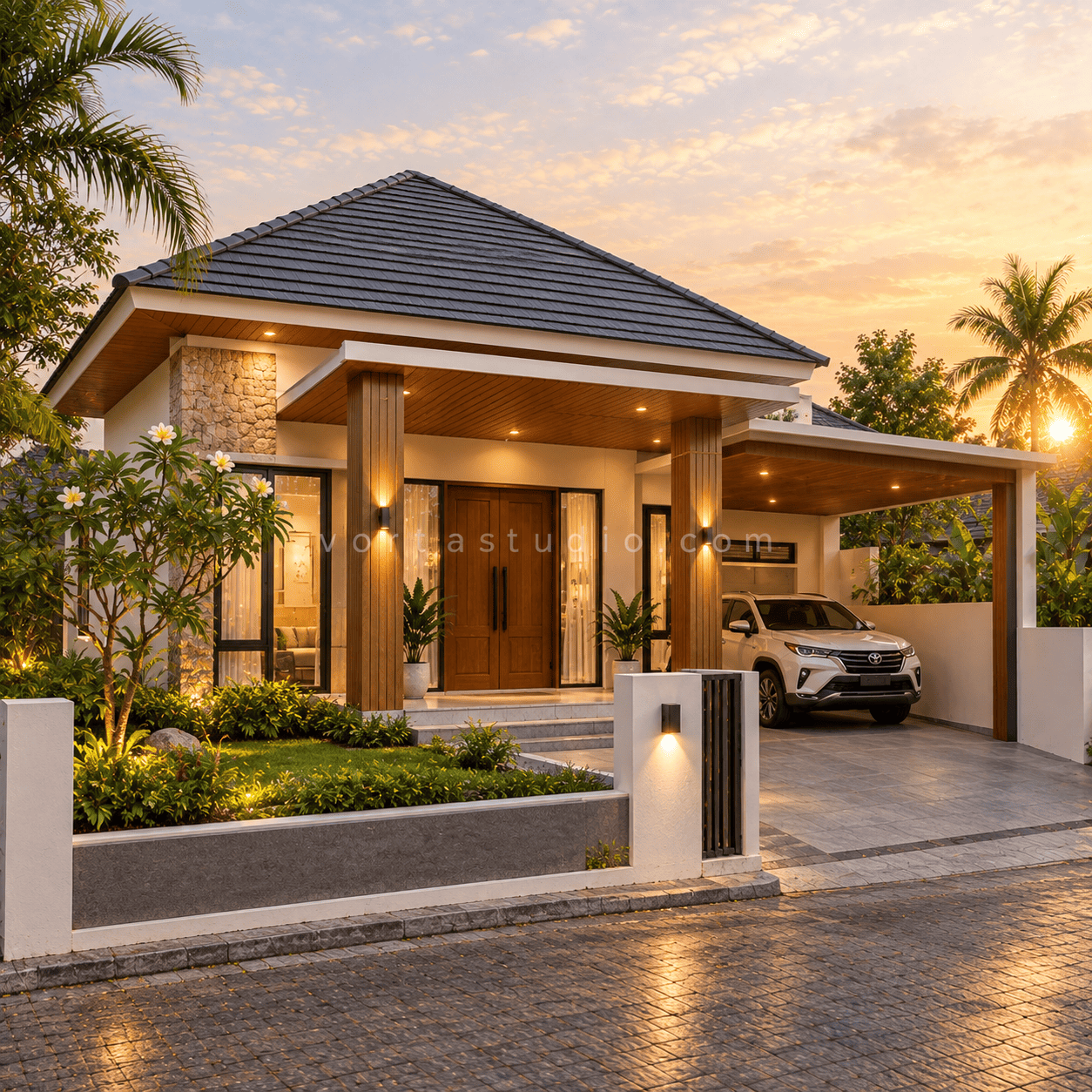 Sample desain rumah tropis modern 1 lantai VS-003 — Vorta Studio