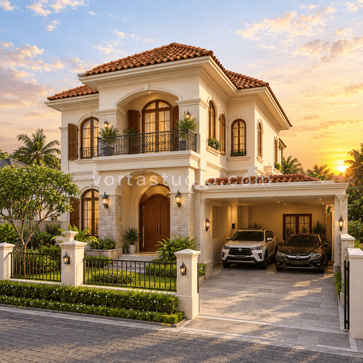Sample desain rumah mediterania 2 lantai VS-013 — Vorta Studio