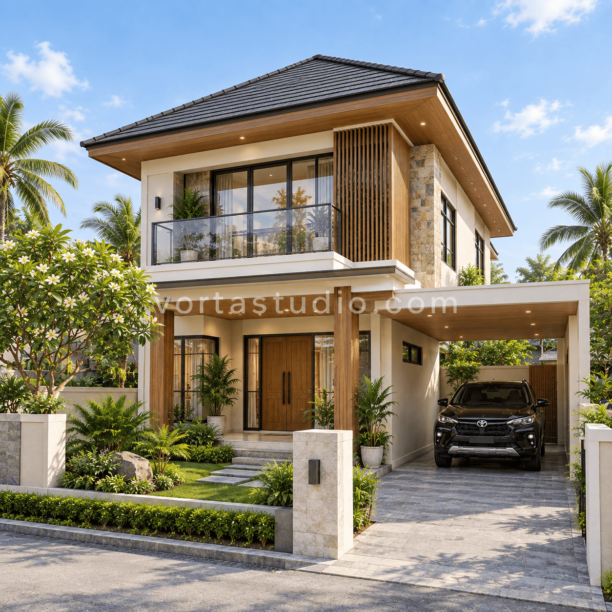 Sample desain rumah tropis modern 2 lantai VS-014 — Vorta Studio