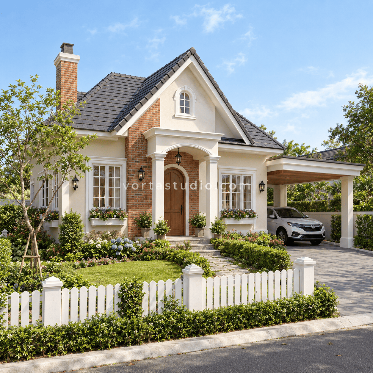 Sample desain rumah english cottage 1 lantai VS-020 — Vorta Studio