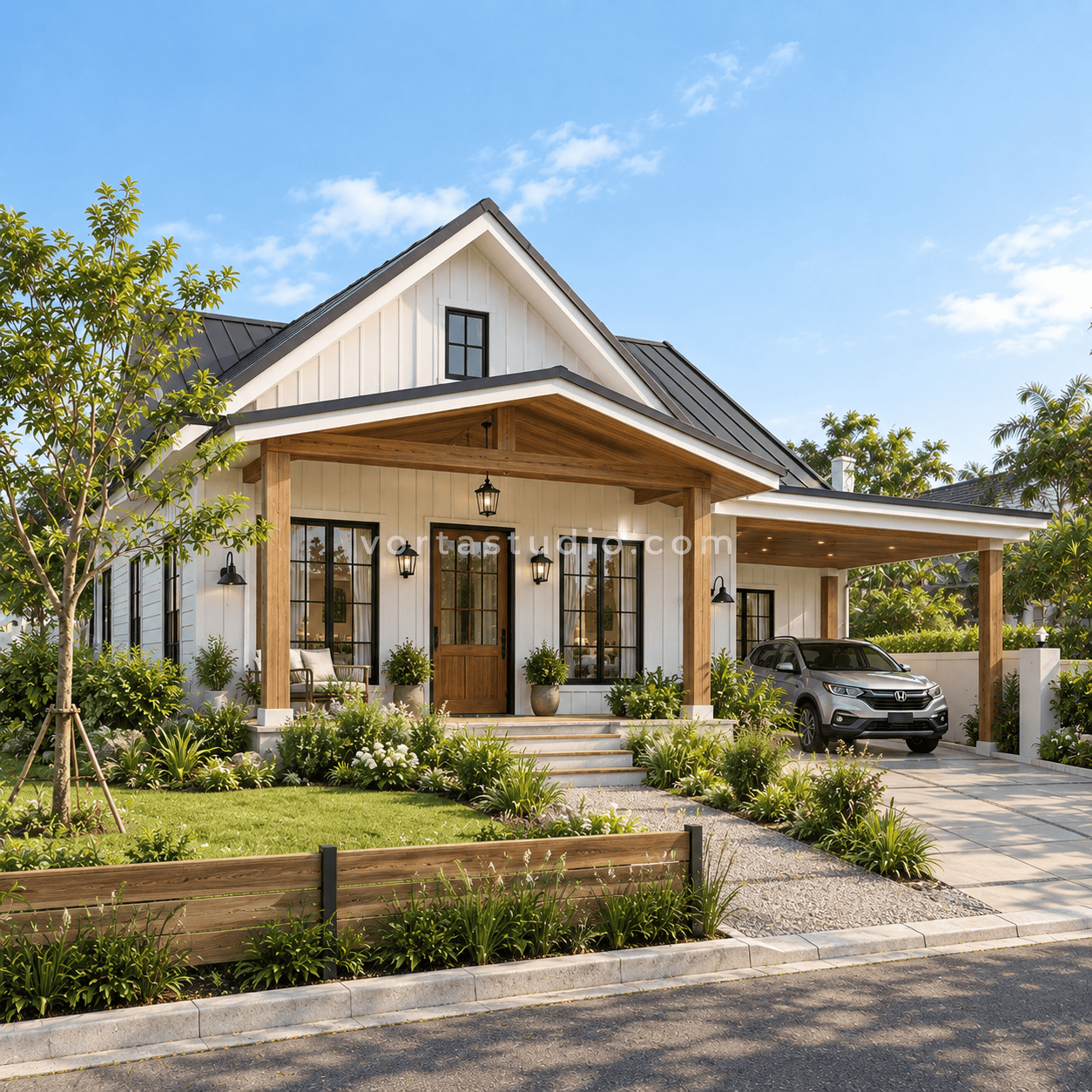 Sample desain rumah modern farmhouse 1 lantai VS-022 — Vorta Studio