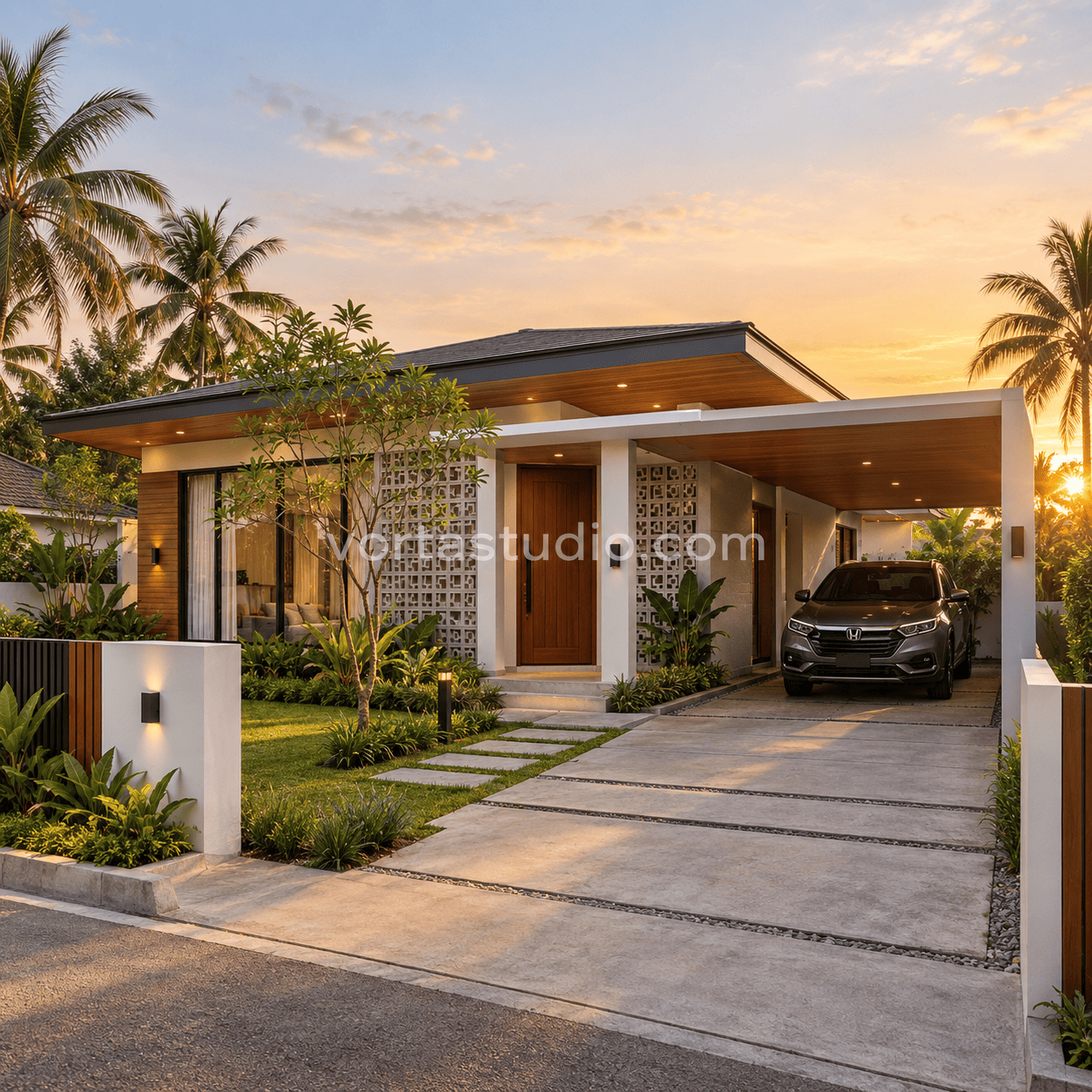 Sample desain rumah mid-century modern 1 lantai VS-023 — Vorta Studio