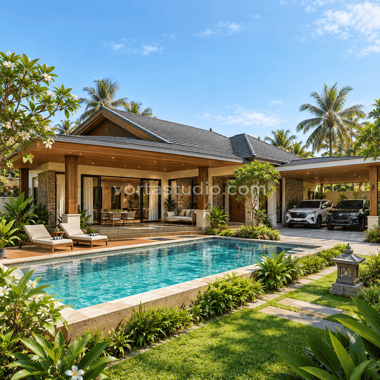 Sample desain rumah resort tropis dengan kolam renang VS-026 — Vorta Studio