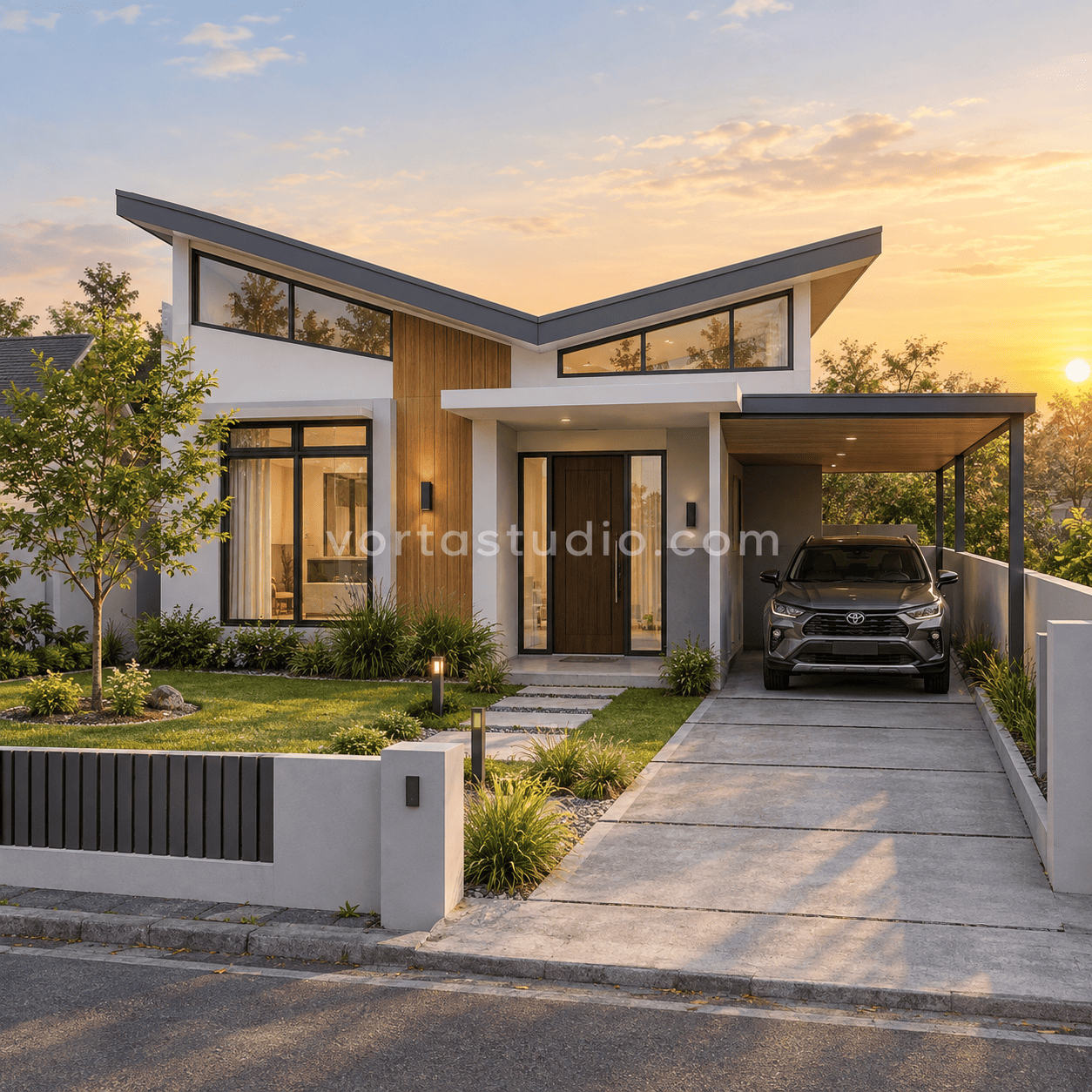 Sample desain rumah minimalis modern atap kupu-kupu VS-041 — Vorta Studio
