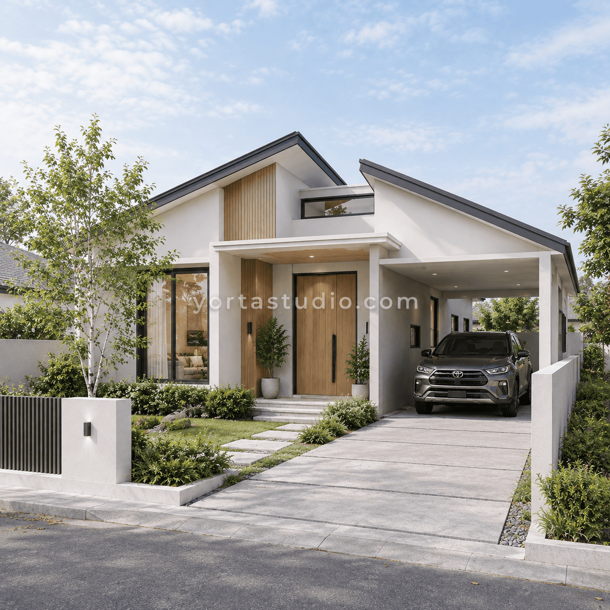 Sample desain rumah scandinavian minimalis modern atap miring dua arah VS-049 — Vorta Studio