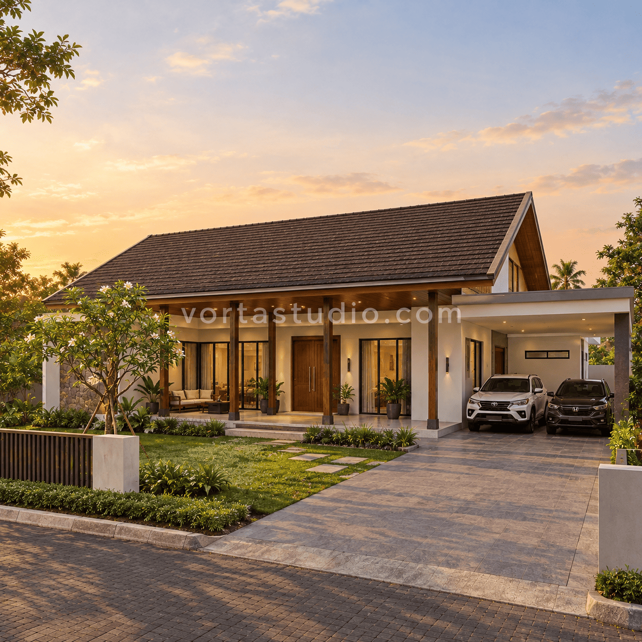 Sample desain rumah jawa minimalis modern pendopo atap pelana panjang VS-051 — Vorta Studio