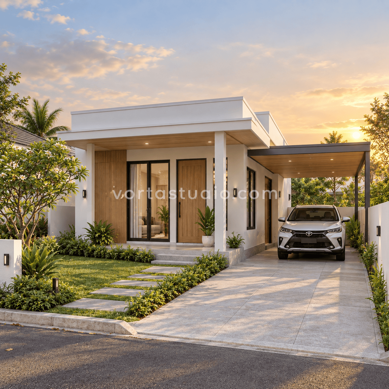 Sample desain rumah skandinavia minimalis modern dak datar 1 lantai VS-078 — Vorta Studio