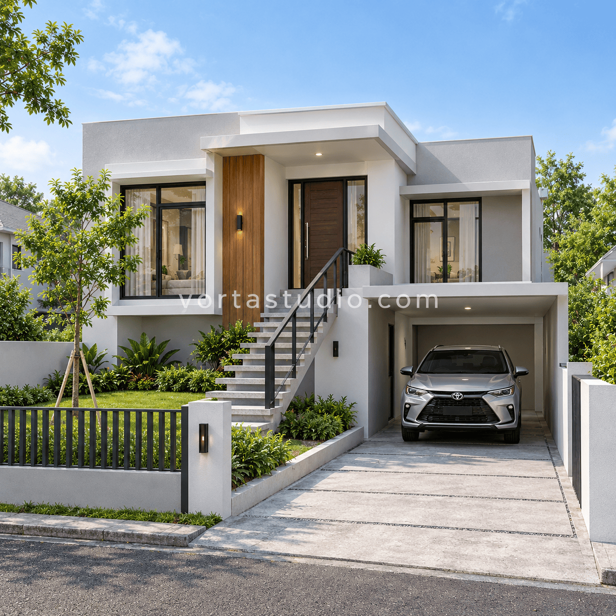 Sample desain rumah minimalis modern tangga luar terbuka 1 lantai VS-131 — Vorta Studio