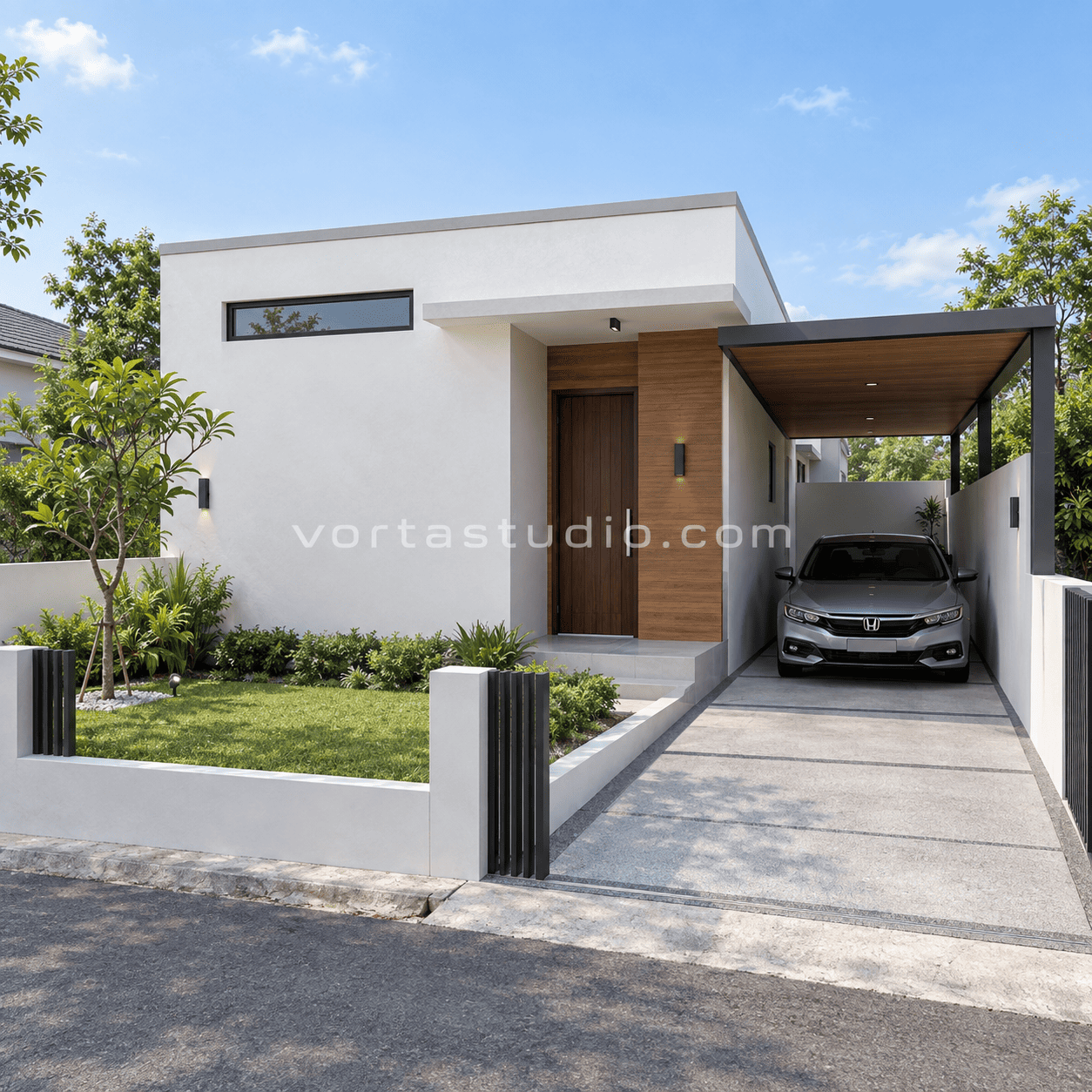 Sample desain rumah minimalis modern fasad minim bukaan privasi VS-145 — Vorta Studio