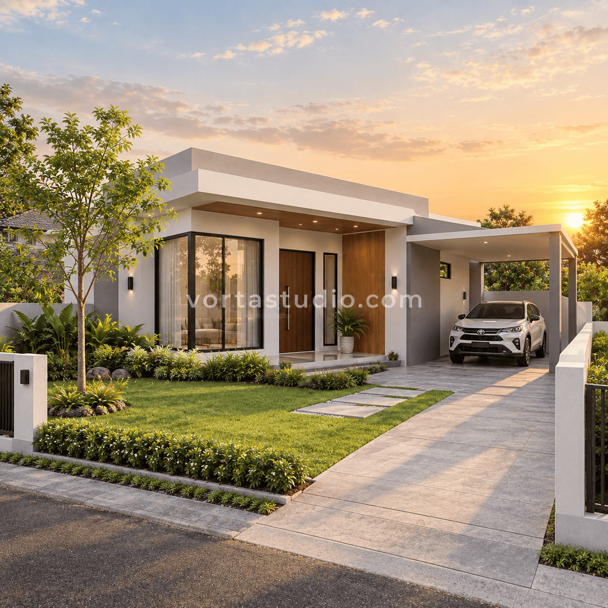 Sample desain rumah minimalis modern taman depan luas VS-158 — Vorta Studio