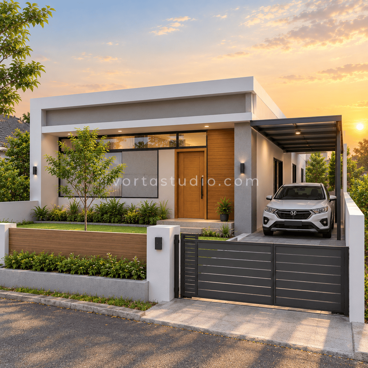 Sample desain rumah minimalis modern jendela panjang horizontal VS-162 — Vorta Studio