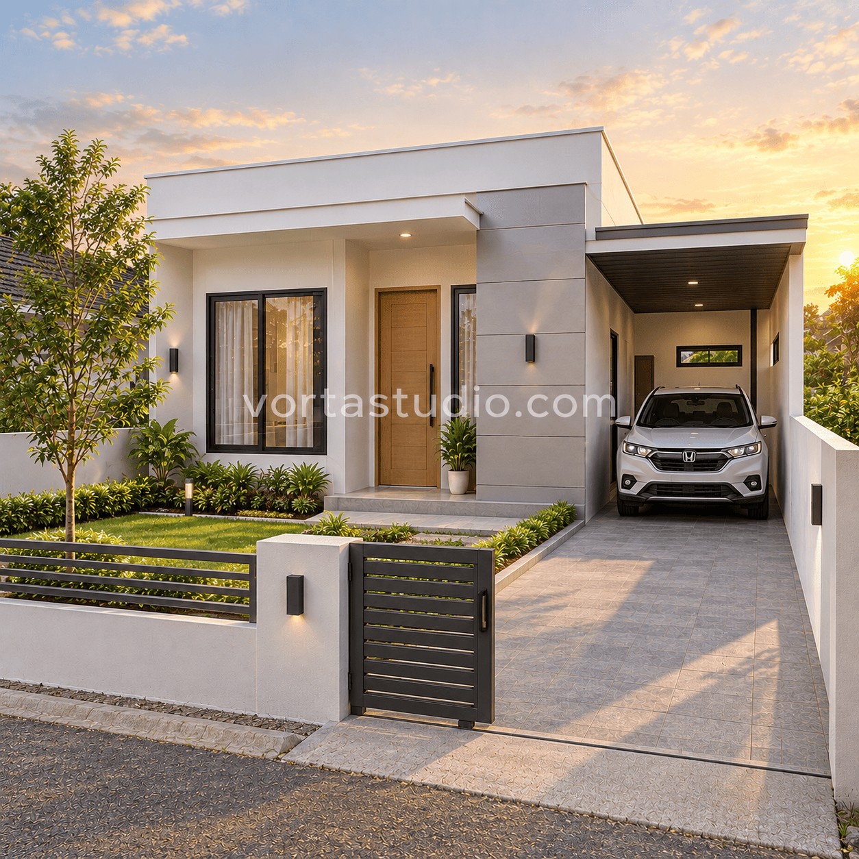 Sample desain rumah minimalis modern fasad panel aluminium VS-164 — Vorta Studio