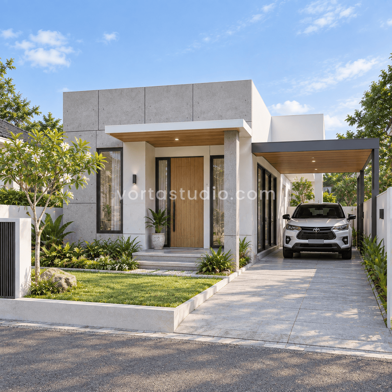 Sample desain rumah minimalis modern fasad panel beton precast VS-169 — Vorta Studio