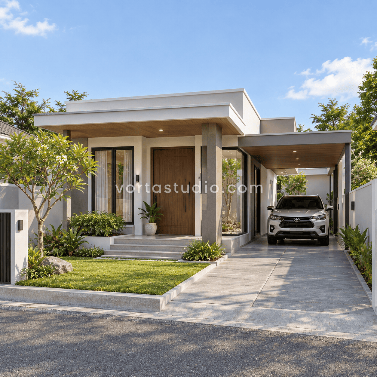 Sample desain rumah minimalis modern void belakang taman kering VS-177 — Vorta Studio