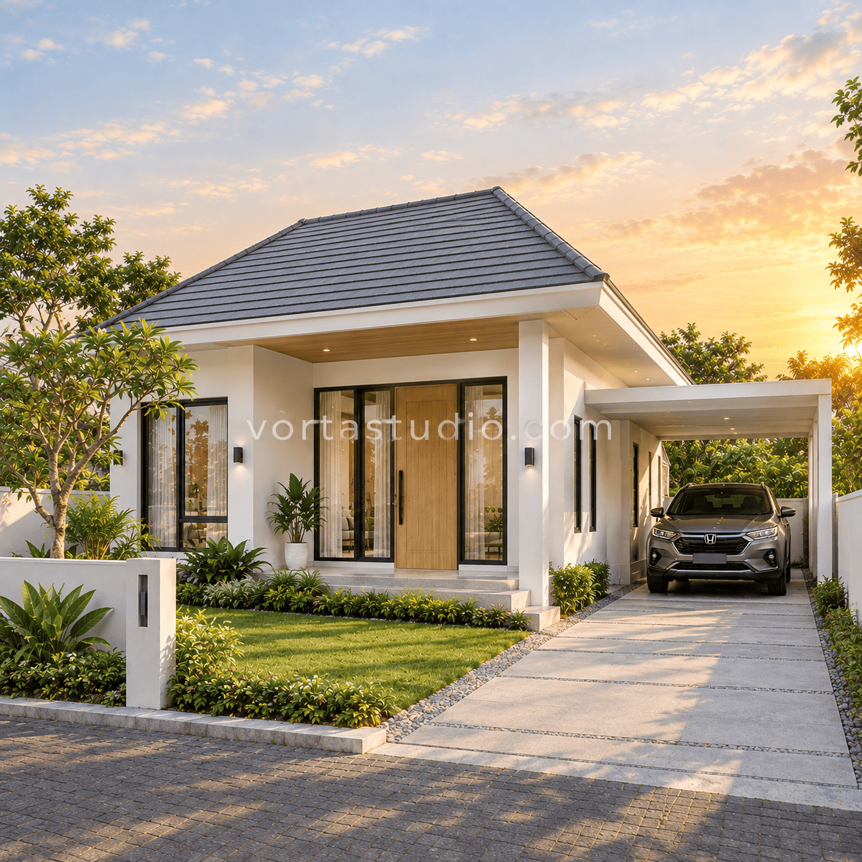 Sample desain rumah scandinavian minimalis modern fasad putih bersih VS-178 — Vorta Studio