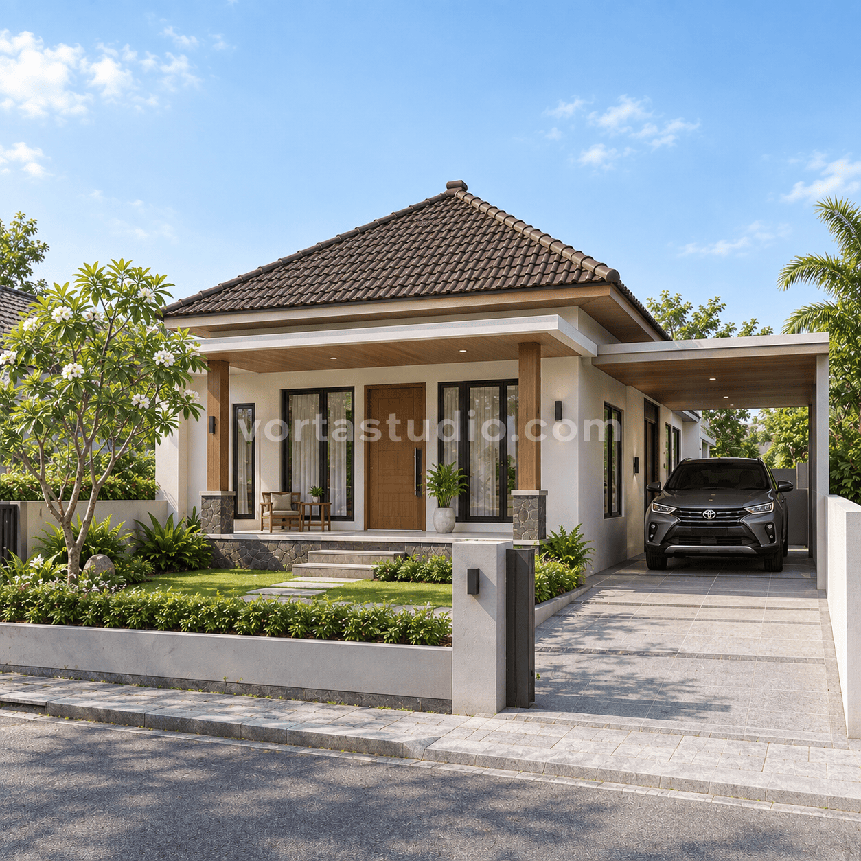 Sample desain rumah jawa minimalis modern limasan serambi depan VS-179 — Vorta Studio