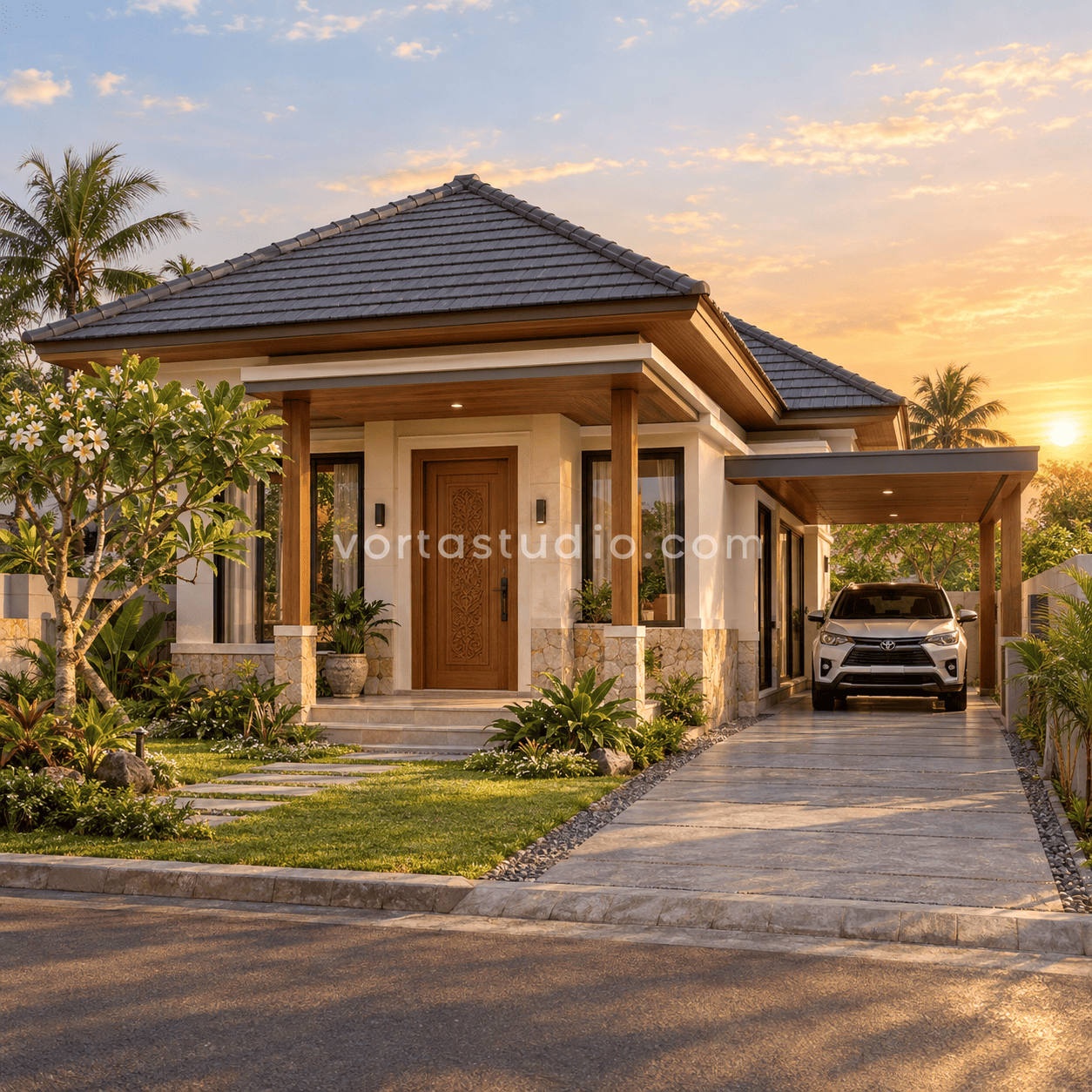 Sample desain rumah bali minimalis modern ukiran sederhana pintu kayu VS-182 — Vorta Studio