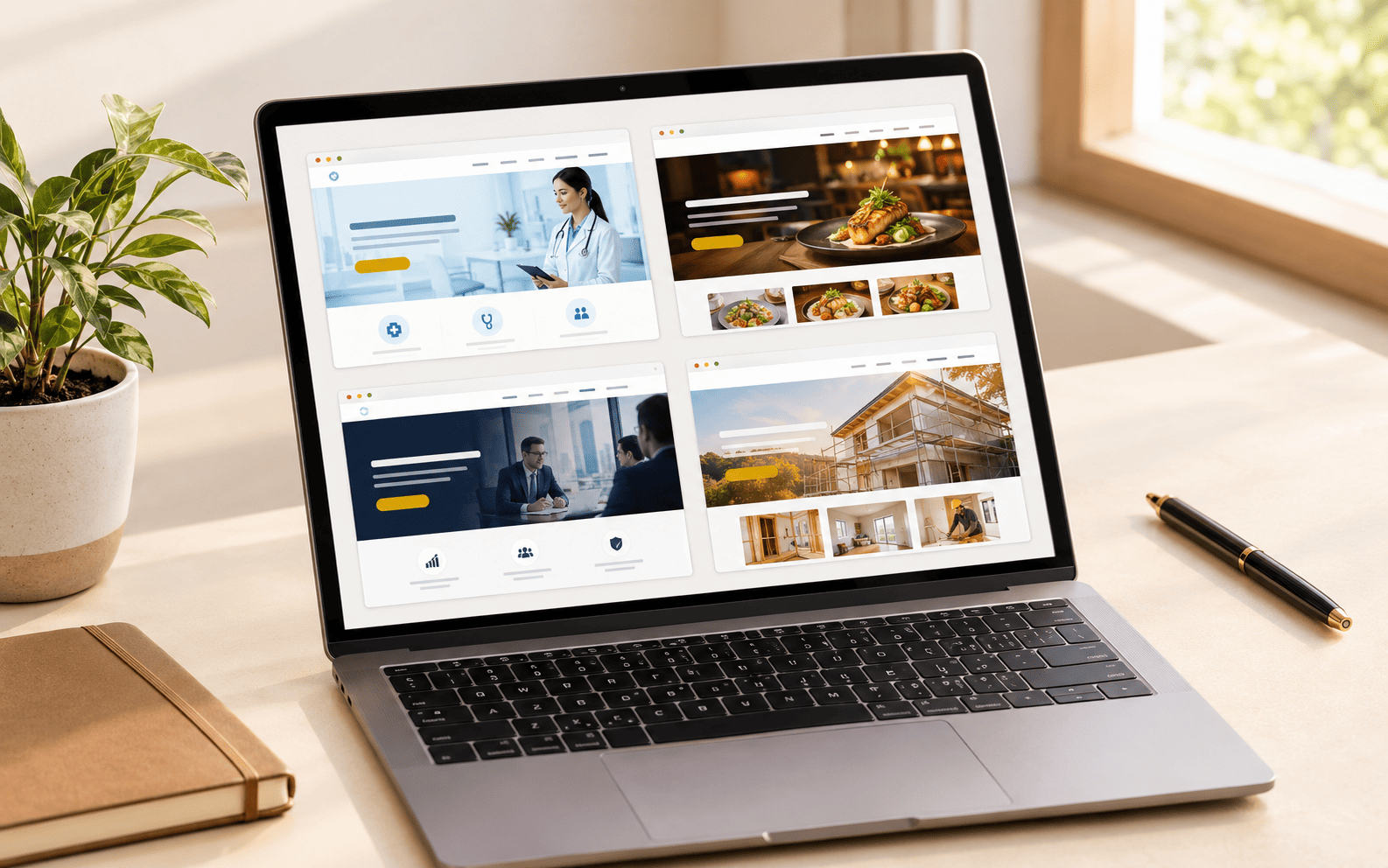 Kumpulan mockup website untuk berbagai jenis usaha di laptop dan HP