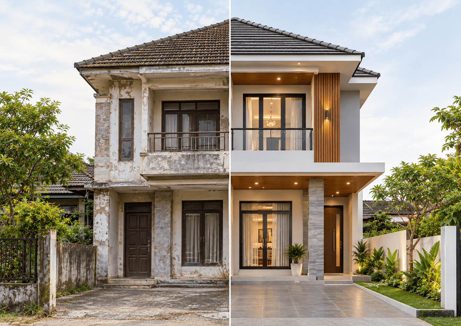 Visual 3D desain renovasi rumah sebelum dan sesudah