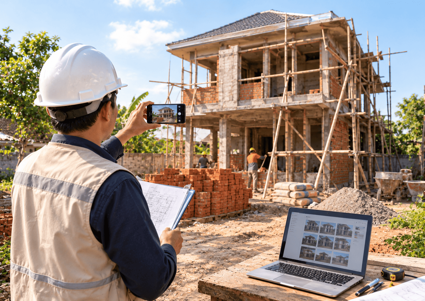 Laporan progres mingguan dengan foto dan video pengerjaan rumah