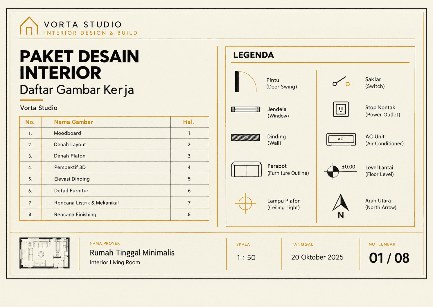 Cover, daftar gambar, dan legenda desain interior