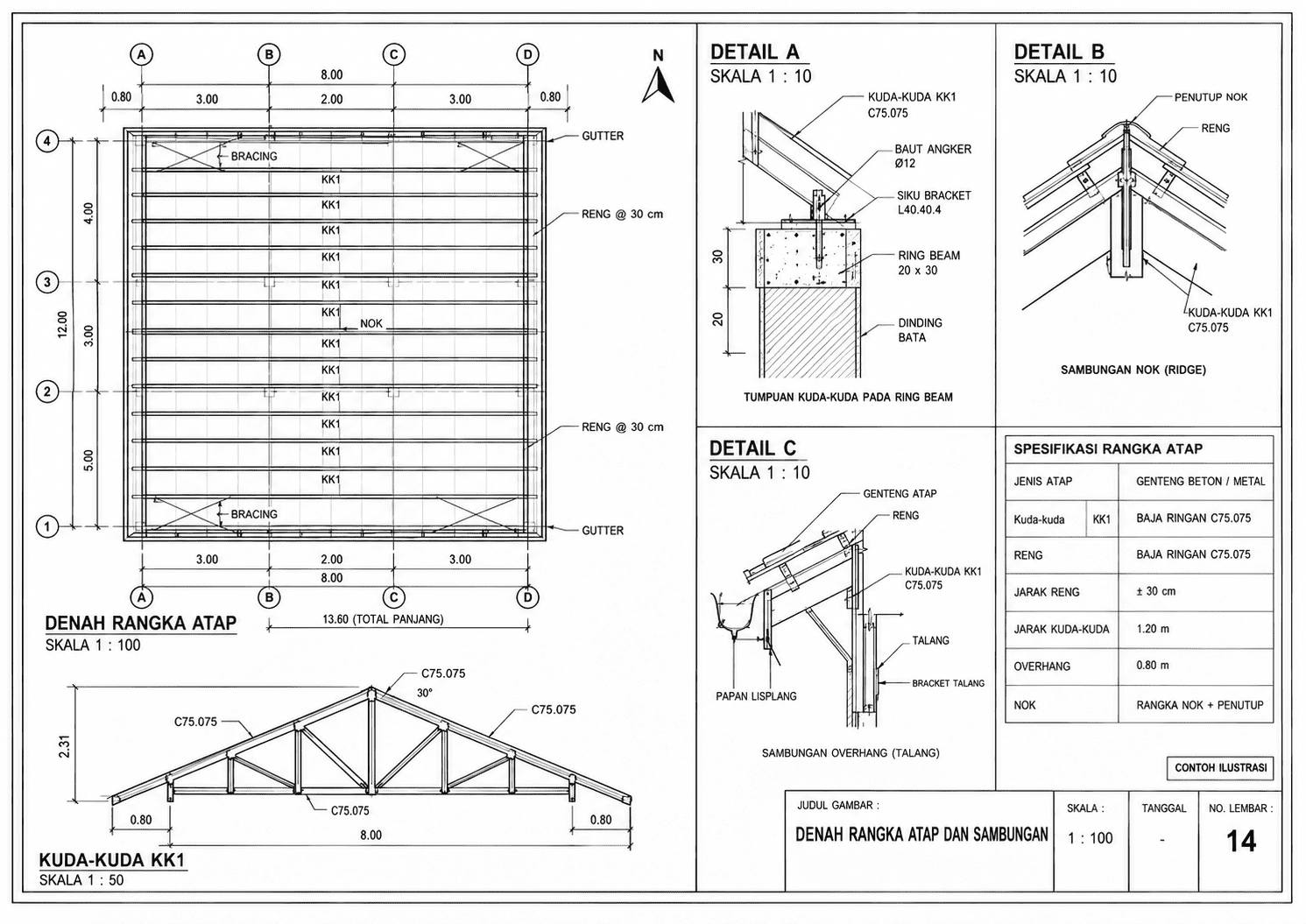 Denah rangka atap dan detail sambungan