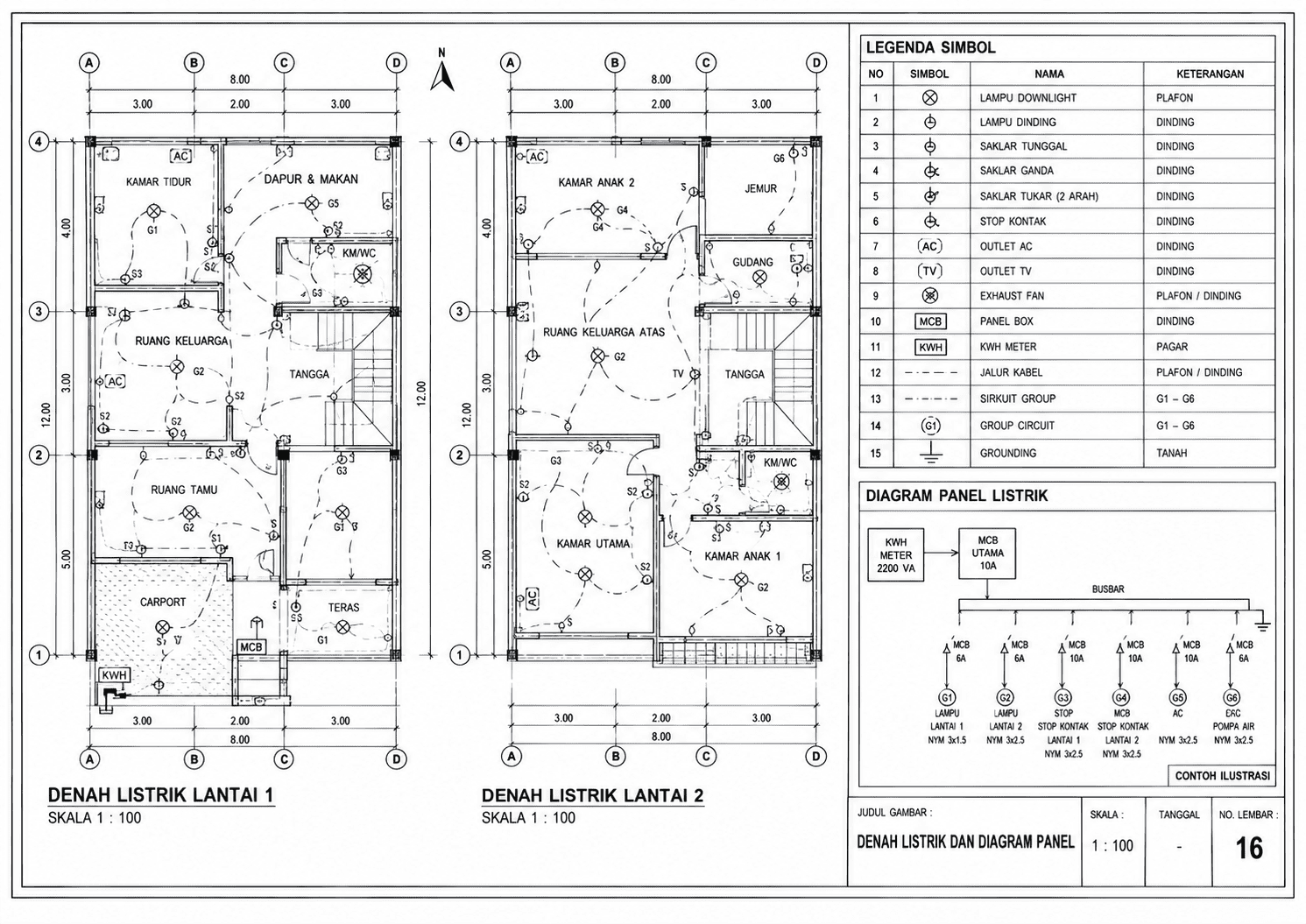 Denah listrik lantai 1 dan 2 serta diagram panel listrik