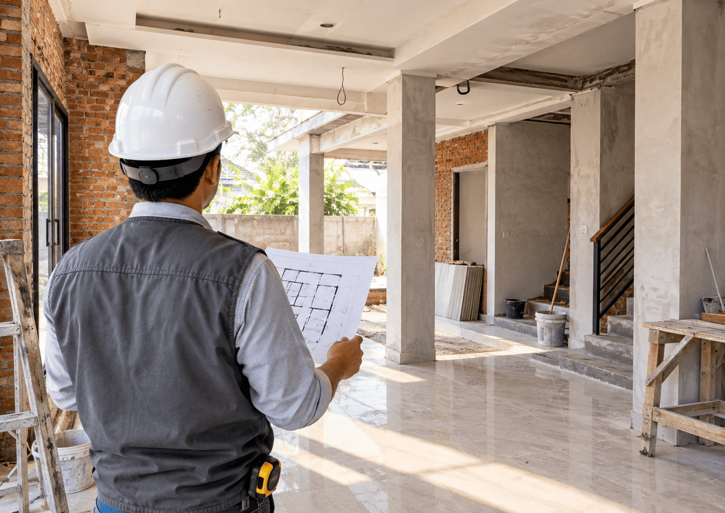 Pengawasan renovasi rumah dengan gambar kerja