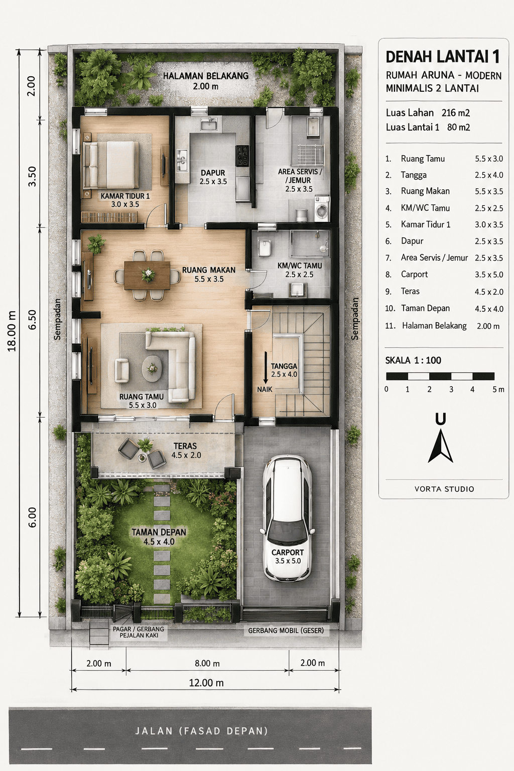 Denah Lantai 1 — Perspektif 3D