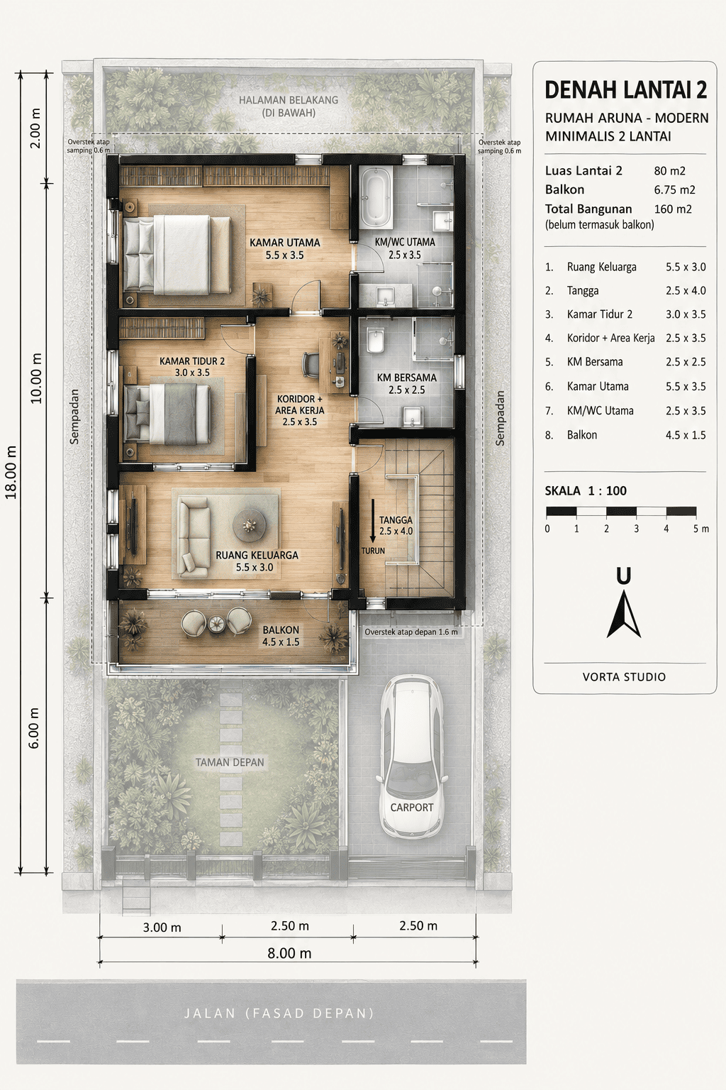 Denah Lantai 2 — Perspektif 3D
